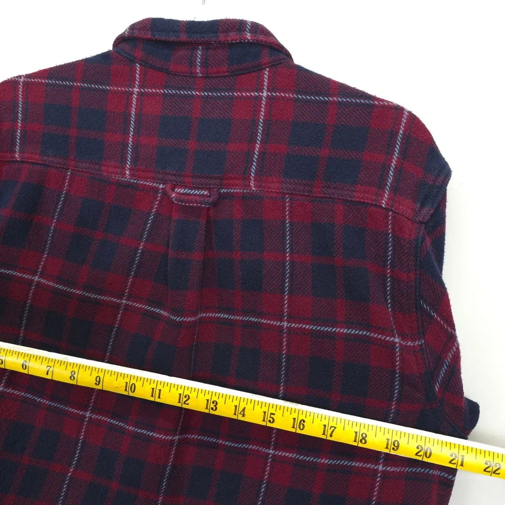 Orvis Men S Red Navy Plaid Flannel Shirt Button Front Soft Warm Casual Outdoors